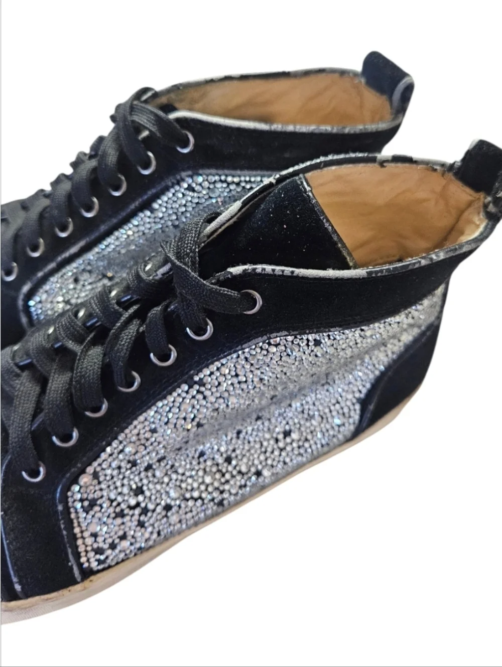 CHRISTIAN LOUBOUTIN | Crystal High-Top Sneakers in Silver and Black EU 44 AS-IS